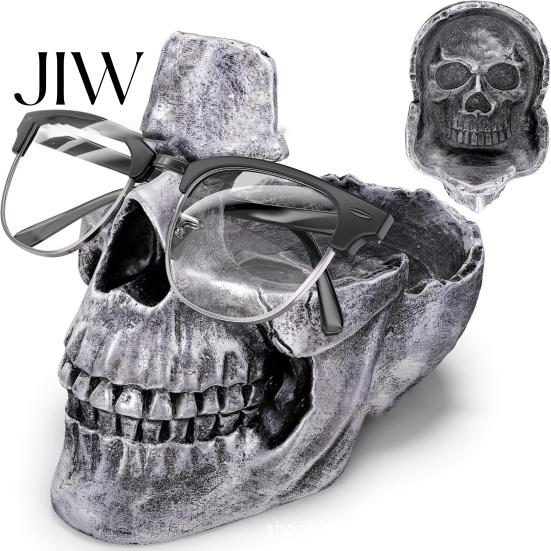 Desktop Jewelry Organizer Resin Skull Multifunctional Storage Tray, Gothic Eyeglasses Holder for Key Keys Coins Trinkets, Decor Succulents Planter,