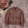 Chinese Size Brown Real Cowhide Hunting Leather Jacket Men Genuine Leather Coat Winter Pockets Jackets