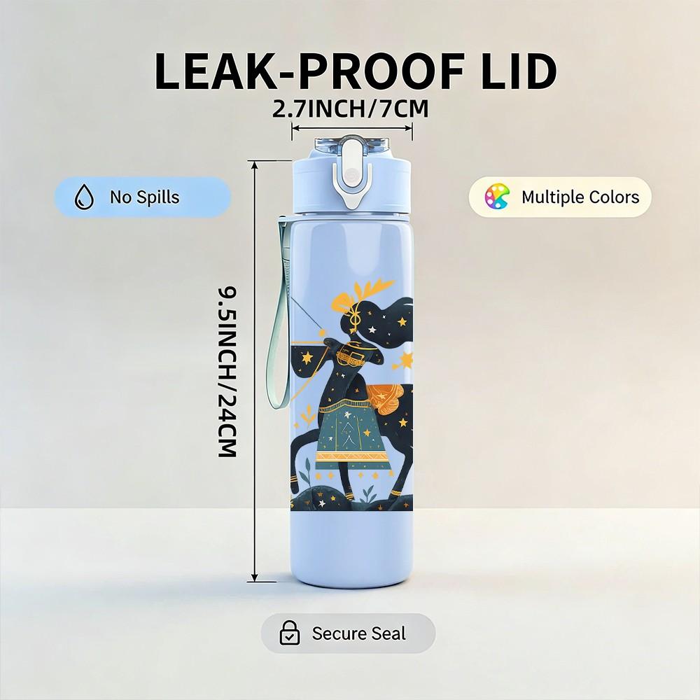 1PC Archer Lady Illustration 750ml Color Plastic Sports Water Bottle Leakproof Flip Straw Lid Suitable for Sports Office Home Use