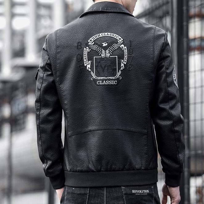 Spring Autumn Men's Motorcycle Leather Jacket Embroidery Racing Coat Windbreaker Outwear Faux Leather Biker Sports Jacket