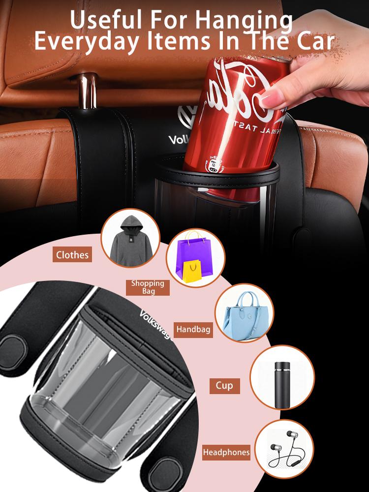 Double Hooks Car Seatback Water Cup Holder No Drilling Required Install For VW GTI Polo Passat Scirocco Golf Touareg Touran CC