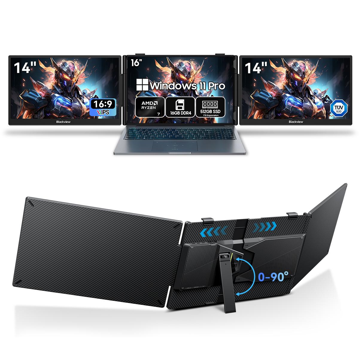 Blackview DCM5 14 1920x1080 FHD IPS Dubbele Draagbare Monitor TÜV Laag Blauw Licht with GAMIBOOK8(16+512) zwart