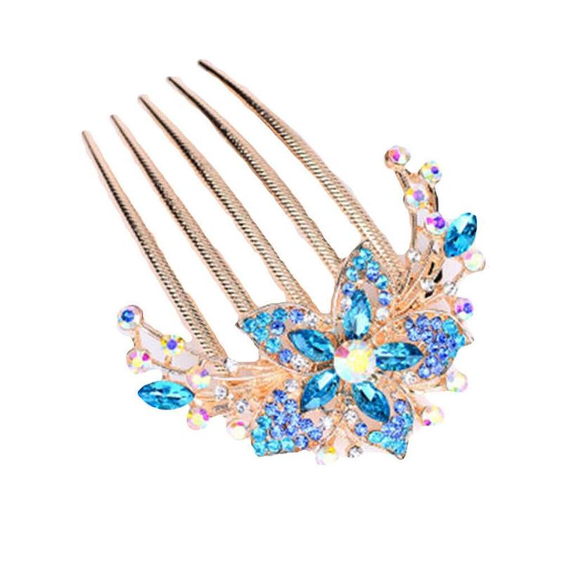 Elegante Frauen Strass Intarsien Blume Haar Kamm Haarnadel Zubehör Kopfbedeckung W9S3