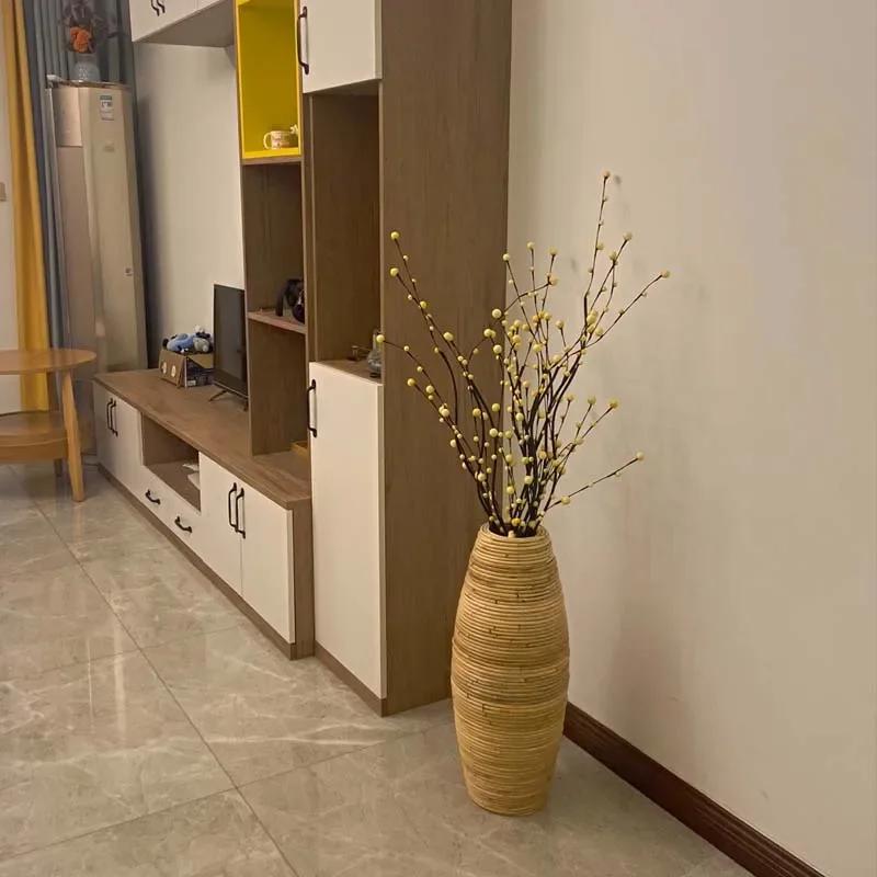 Indonesian Handwoven Rattan Floor Vase (30-40cm) | Natural Cane Craft Window & Living Room Decoration Elegant Home Furnishings