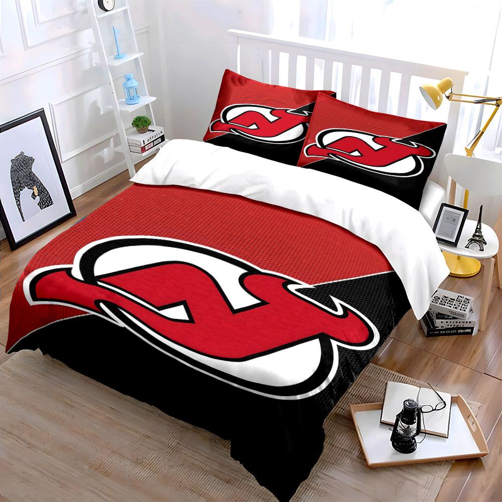Red Devil Logo on Black and Red Background Print Bedding Set Duvet Cover Pillowcases (1* Duvet Cover 2* Pillowcases Do Not Include Comforter)