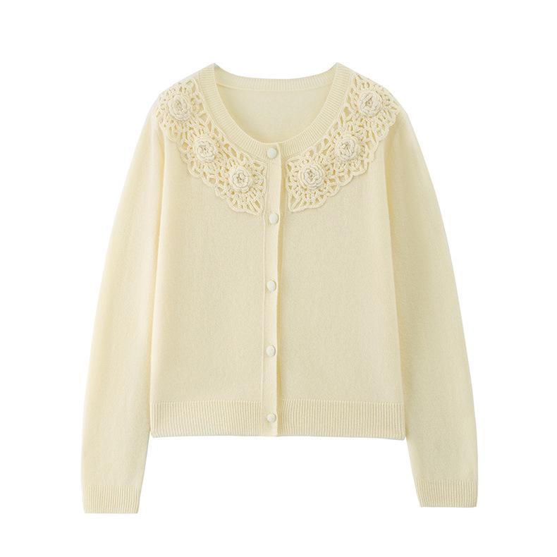 Women's Short Wool Embroidered Cardigan Sweater - 2025 Autumn Collection
