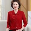 Luxury 100% Pure Wool Embroidered Cardigan for Mothers and Grandmothers - Mid-aged & Elderly Women's Lapel Sweater