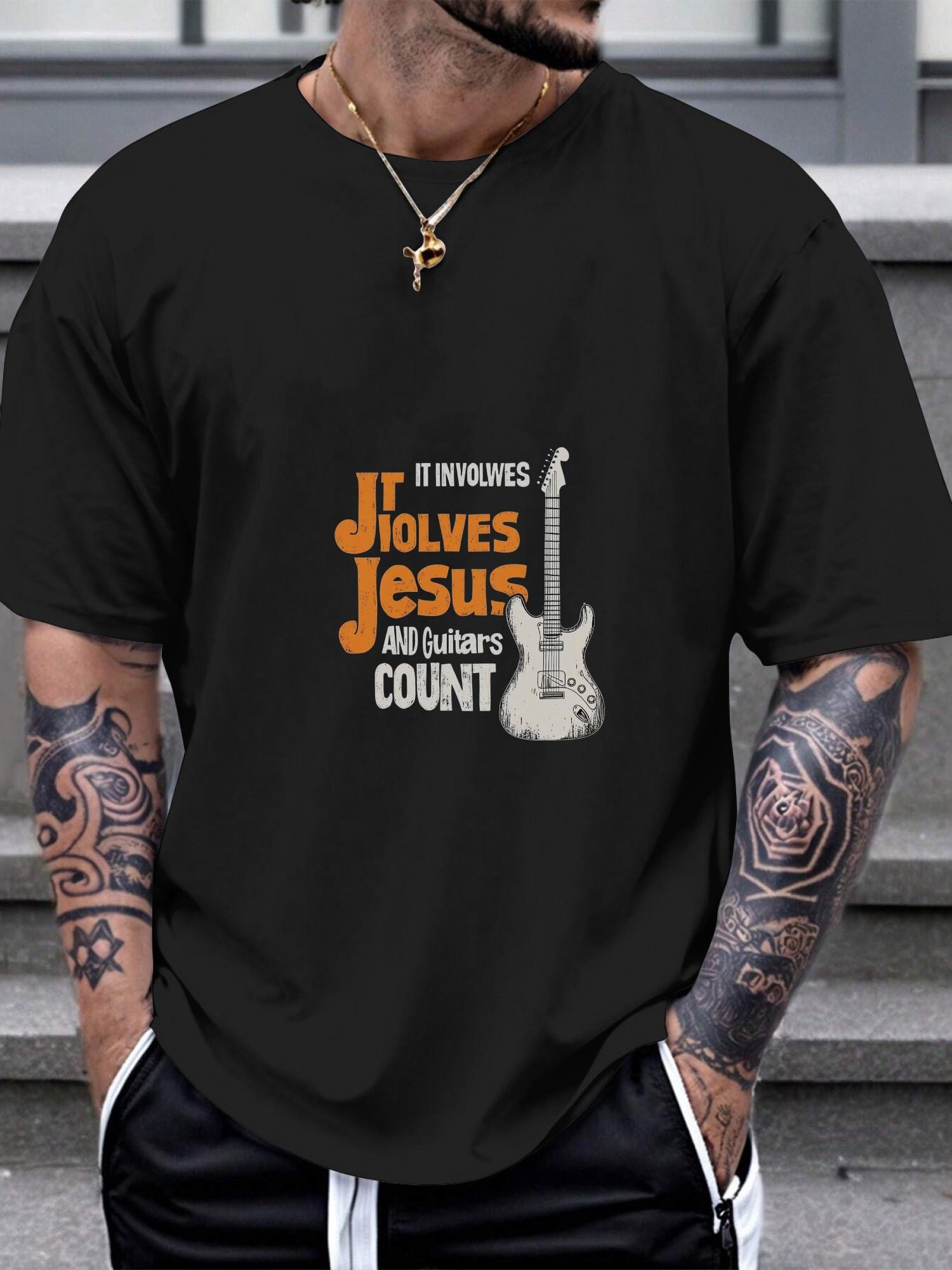 1pc Jesus Guitar Bold Rustic Graphic T-shirt XXL
