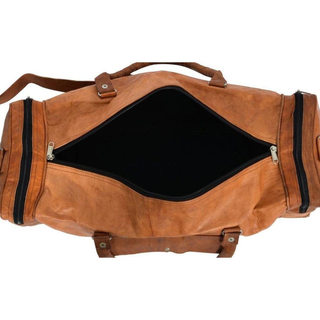 Men's Brown Genuine Goat Leather  Travel Luggage Duffle Gym Overnight Bag