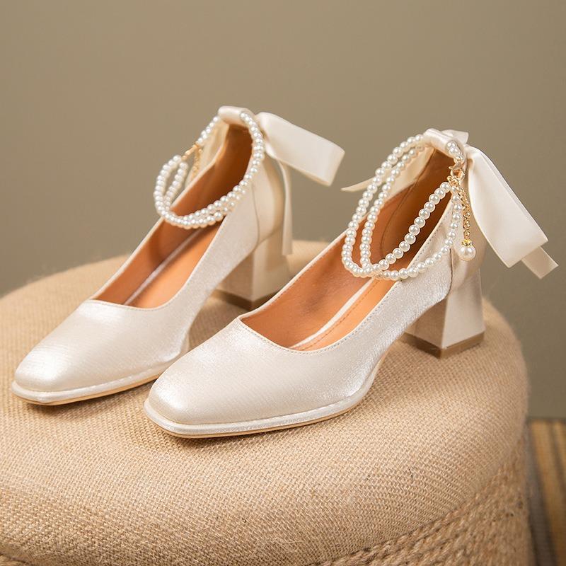 Block Heel Red High Heels Wedding Shoes Women's Spring Mary Jane Women's Shoes Square Toe Single Shoes