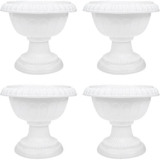 Yardwe 4pcs White Urn Planter Plastic Pedestal Flower Vases Plant Pot Grecian Plants Pot Roman Flower Pot for Yard Garden Porch Front Door