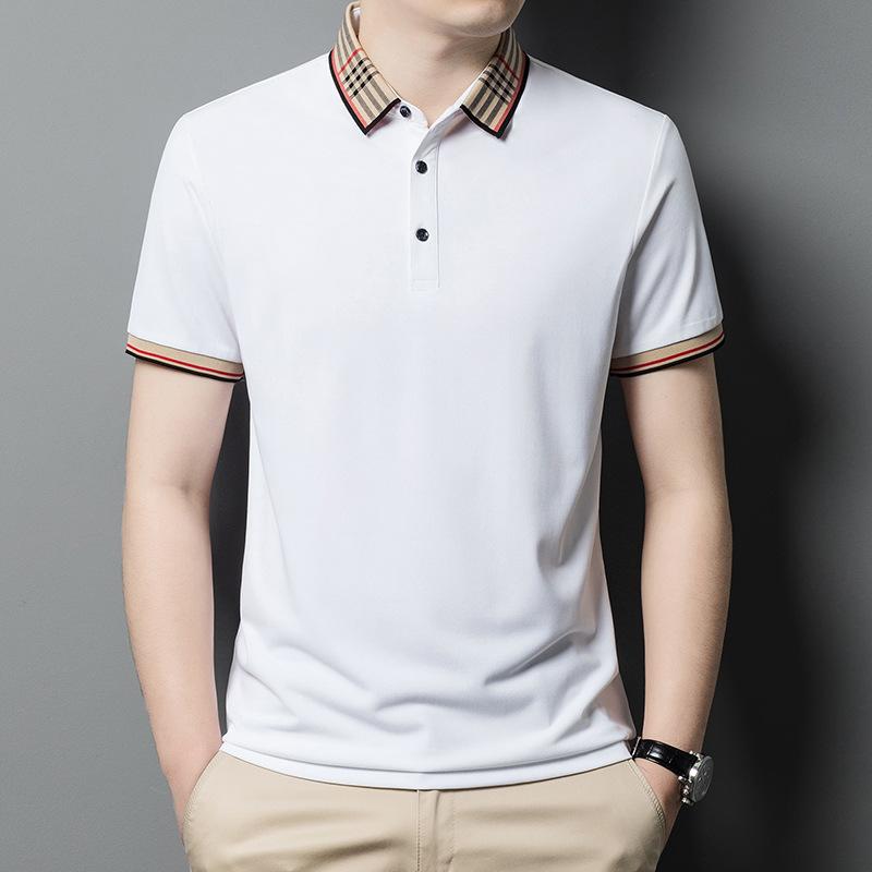 Pánské tričko s krátkým rukávem, špičkové polo tričko nežehlivé s klopou z morušového hedvábí, tričko s polovičním rukávem, top