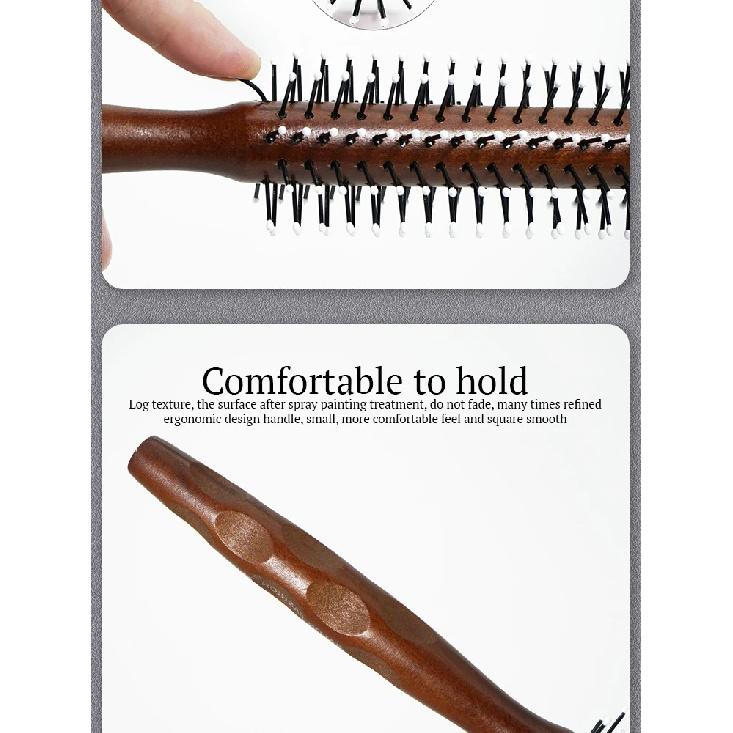 Natural Wood Handle Round Barrel Hair Comb Anti Static Brush Hair Round Comb Styling Tools For Thin Or Short Hair Men Women Use