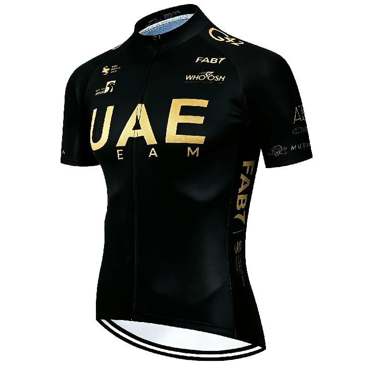 New UAE Black Outdoor Mountain Bike Short-Sleeve Cycling Jersey for Men, Summer Breathable Quick- Cycling Top, Road Sports Apparel, Team Riding Gear,
