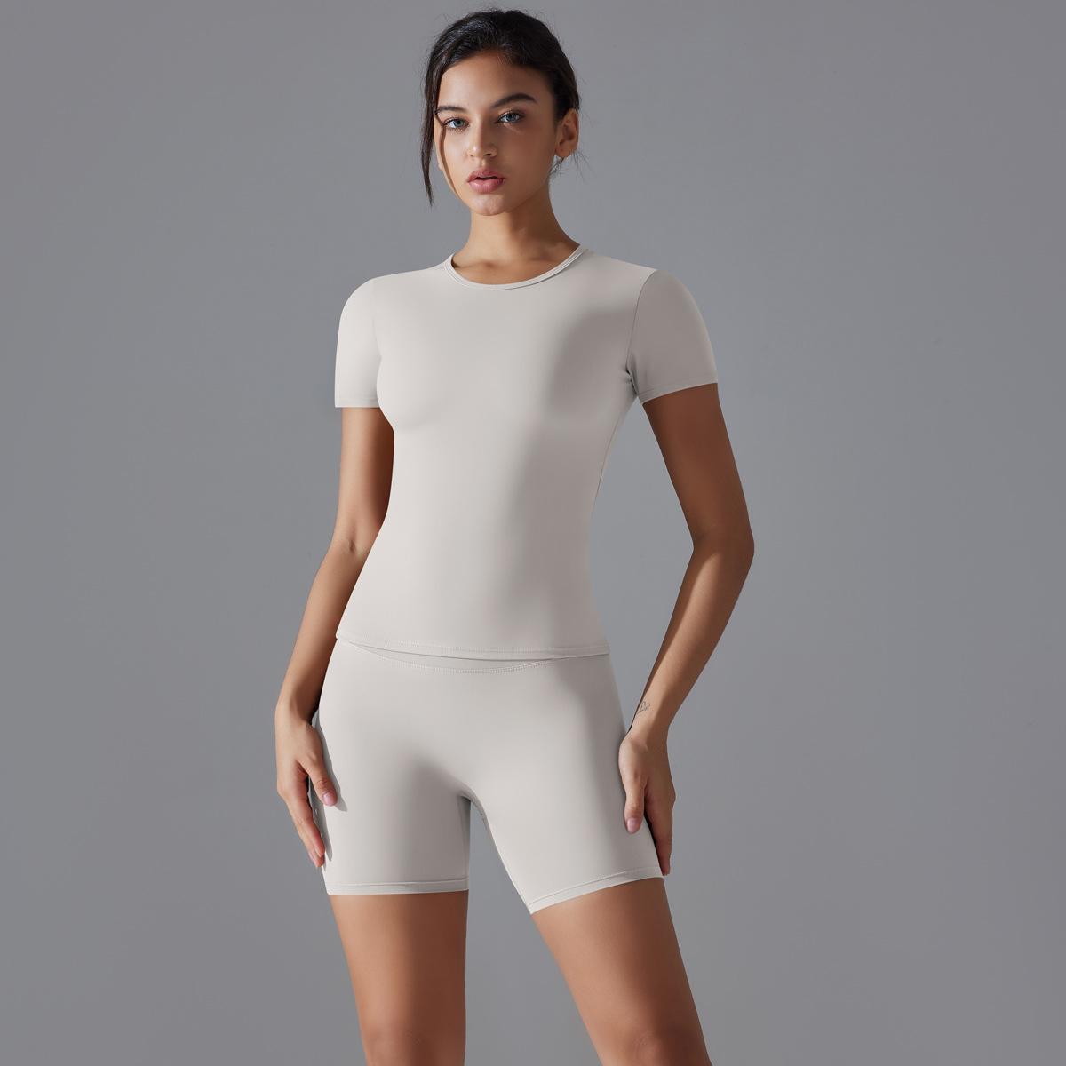 

Naked Short Sleeved Shorts Yoga Suit Set, High Waist, Hip Lifting, Tight Fitting, Quick Drying, Running, Sports And Fitness Two-Piece Set For Women S