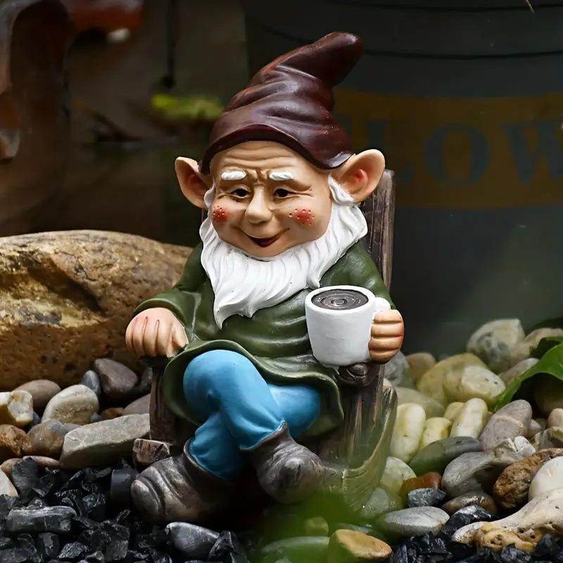 Christmas Dwarf Statue 3D Drinking Coffee Dwarf Resin Outdoor Sculpture Dwarf Garden Decoration Lawn Decoration Courtyard Balcony Ornament