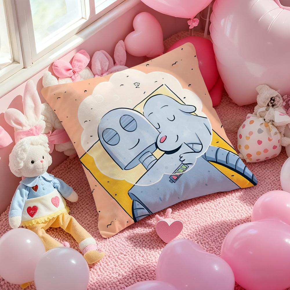 R-Robot Dreams Anime Healing Cushion Cover Pattern Printed Pillowcase for Living Room Sofa Cushion Cover & Bedroom Decor