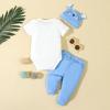1-18 Monate Baby Jungen Monogrammierter Kurzarm-Body Einfarbige Hose und Mütze Blauer Anzug