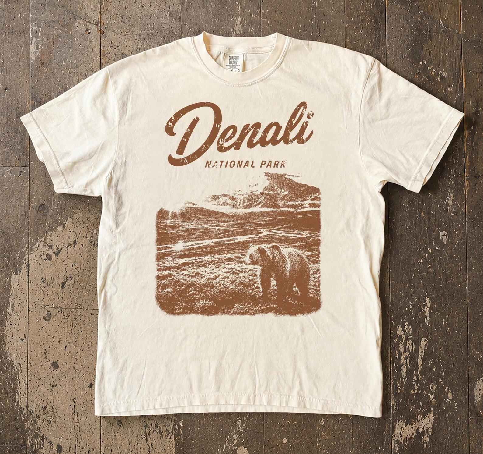 Denali National Park Bear Graphic Tee, Alaska Mountain Comfort Colors Shirt 4XL