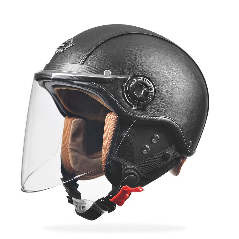 AD Retro Motorcycle Helmets with Harley Visor Leather Helmet for Man Electric Motorbike Vintage Protected Motor Safety Cap