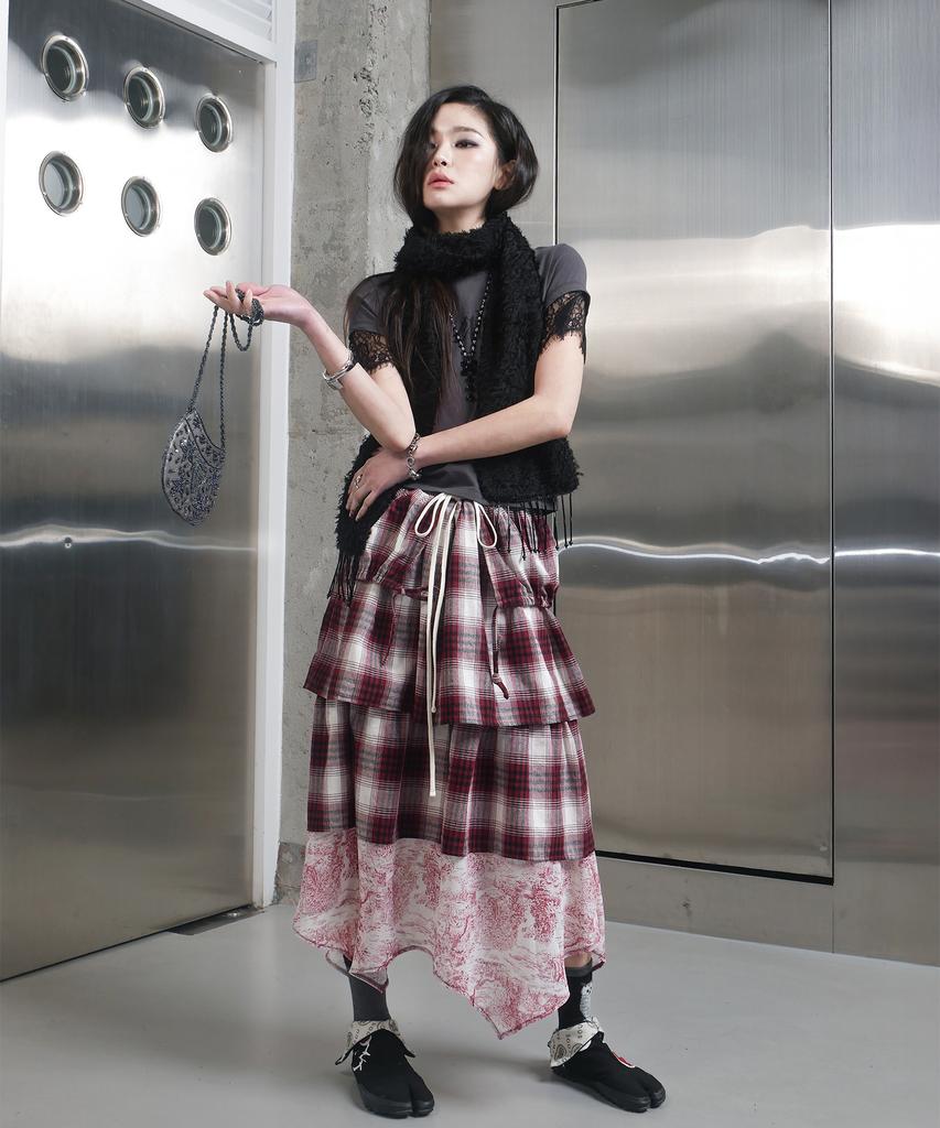 Seutillesseodi Check Tiered Skirt