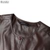 ZANZEA Women Round Neck Sleeveless Faux PU Leather Casual Waistcoat Vest Coats