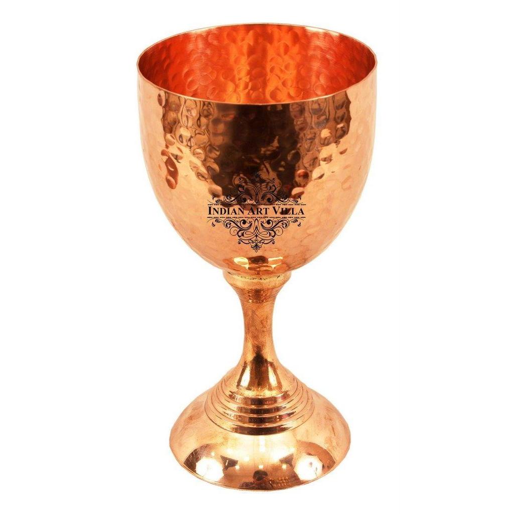 Hammered Flute Design Copper Wine Goblet Glass Tumbler, Barware, 250 Ml
