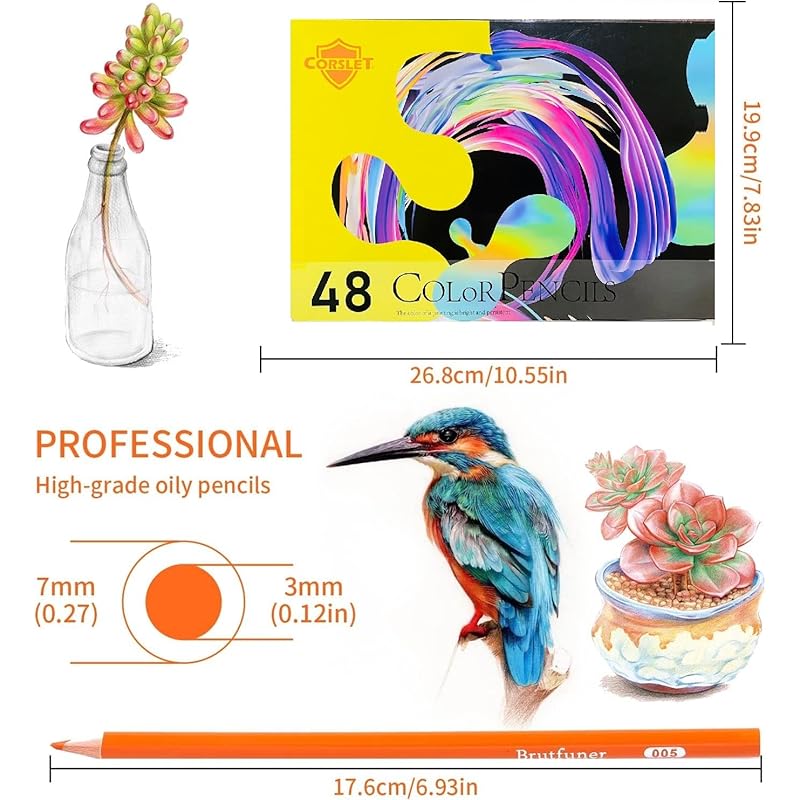Corslet 48 Pcs Colour Pencils Set, Colouring Pencils, Drawing Pencil Oil-Based Professional Pencil set for Beginner Adul