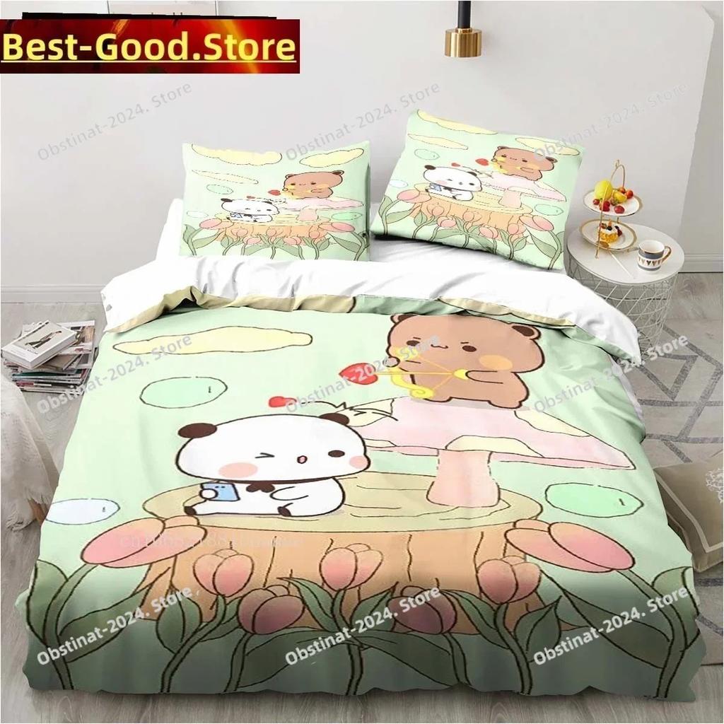 Süßes Bubu und Dudu Cartoon Bettwäsche-Set Bedruckte einzelne Bettdecke Bettbezug Kissenbezug 3-teilige Sets Kinder Erwachsenengröße