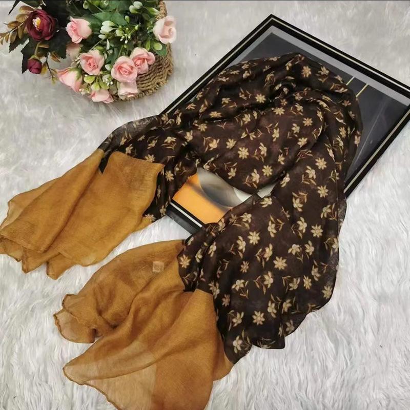 Silk Scarf Long Strip High-End Feel Women's New High-End Feel Versatile Retro Elegant Stylish Ethnic Style Floral Patchwork Scarf