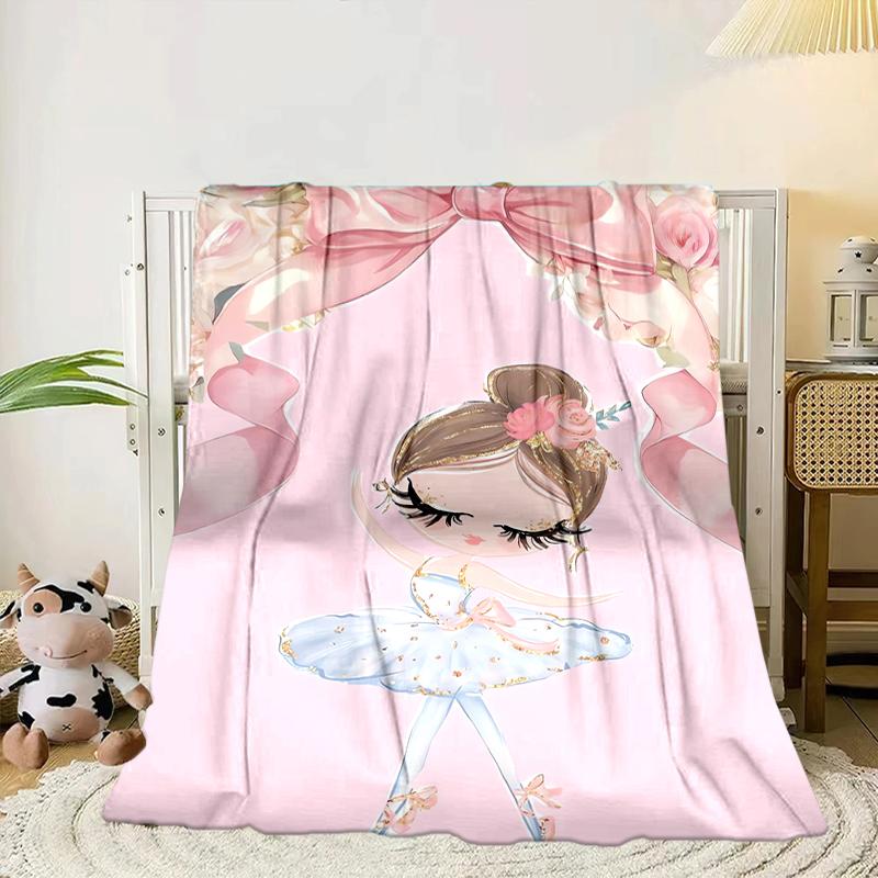 Ballerina In Pink Flowers Blanket Flannel Blanket for Bed, Sofa, Camping, Hiking, Picnic Essentials, Gift for Family Fan Gifts