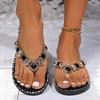 2024 High Quality Women's Shoes New Summer Women's Slippers Fashionable Turn-toe Rhinestone Decorated Women's Flat Shoes