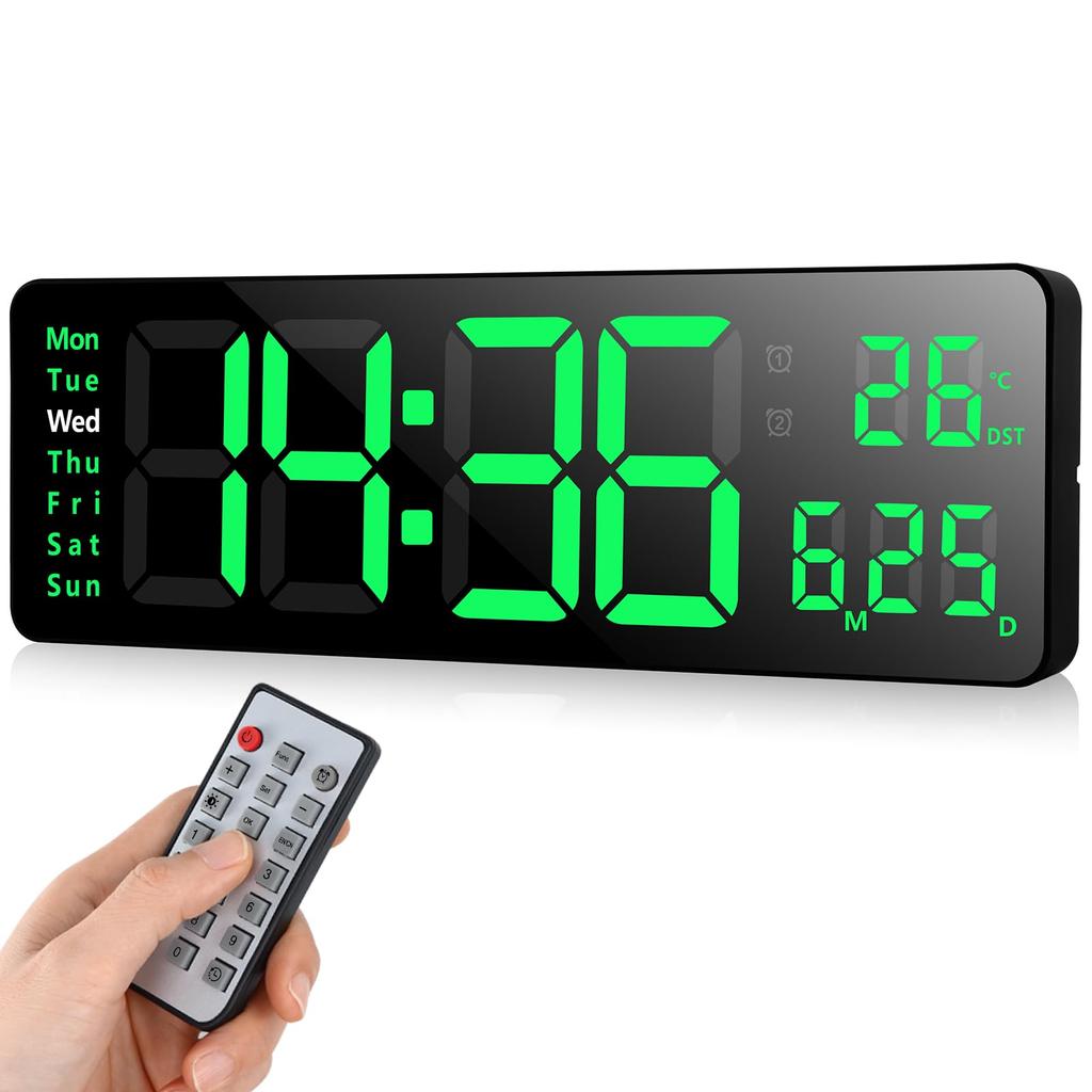 AnExer 13 Inch Large Screen Digital Clock Wall Hanging Tabletop Capital Letters Large Alarm Clock Display Alarm Countdown Countup Stopwatch with