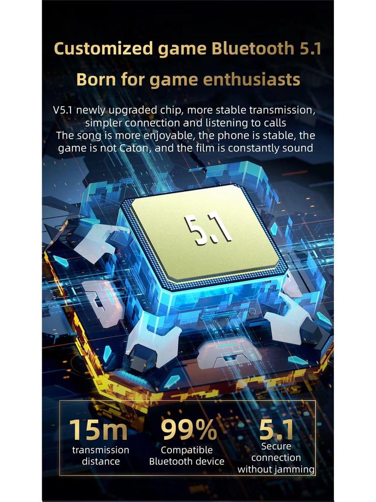 G9S Wireless Gaming Bluetooth Earbuds with Digital Display, Low Power, Low Latency, and Colorful Breathing Light