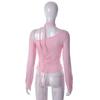 VAYLA Y2K Off Shoulder Long Sleeve Crop Top Women Sexy Slim Vintage Pink T Shirts Casual Outfits Streetwear Club