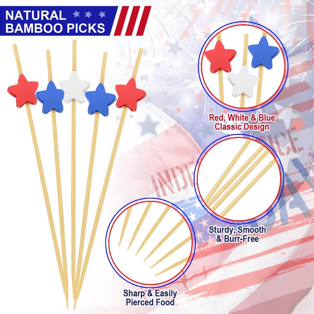 American Flag Colors Blue White Red Five-pointed Star Pick Five-pointed Star Fruit Pick Cocktail Pick