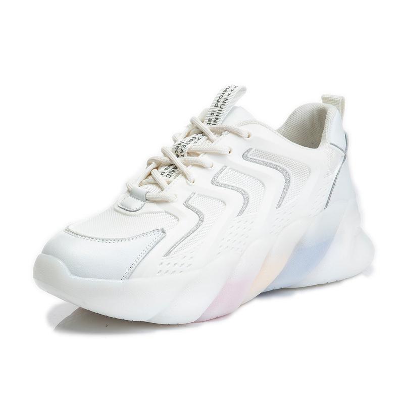 

Rainbow bottom daddy shoes women s spring 2025 new leather women s shoes thick-soled heightened sports and leisure running shoes women 40 серебряный
