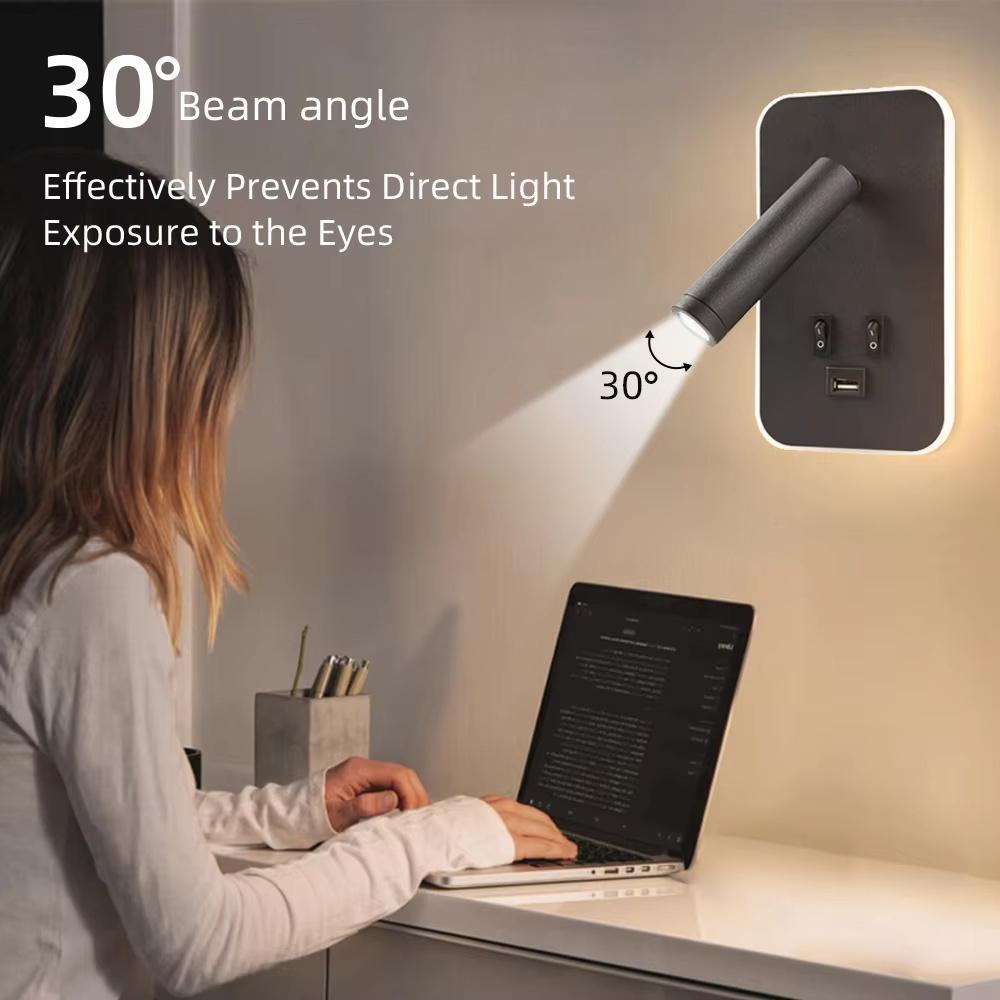 LED Minimalist USB Charging Wall Lamp With Dual Control Switch, Lamp Head Can Rotate 330 ° For Indoor Bedside Corridor Lighting