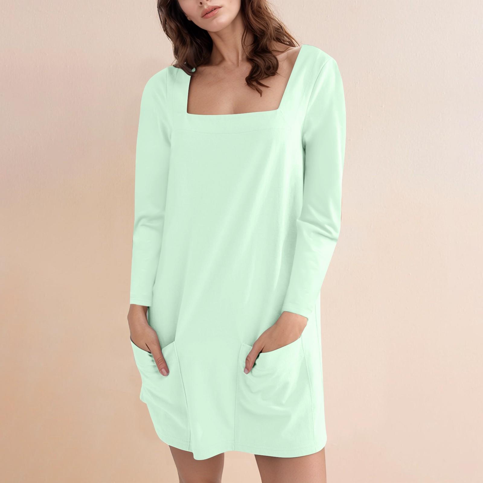 

Женское модное повседневное однотонное короткое платье с квадратным вырезом и длинным рукавом L