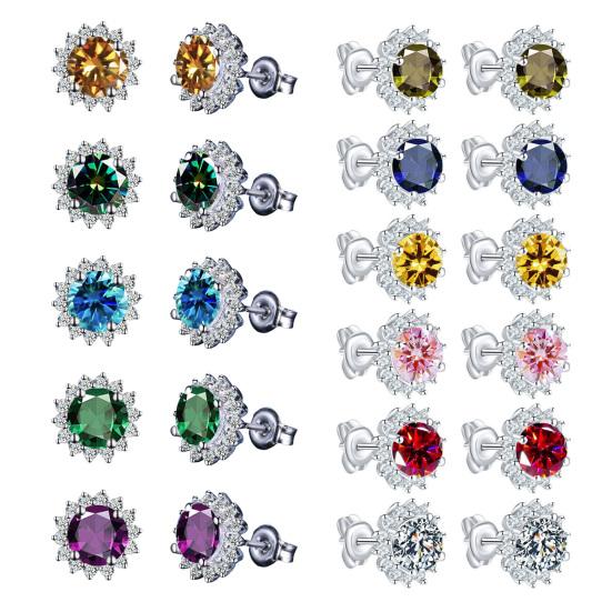 1 Pair Stud Earrings Sunflower Shape Cubic Zirconia Inlaid Ear Studs Women Geometric Earrings