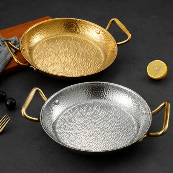 Fritéza Hrnec Tepané Nerezové Oceli Pánev na Paellu Dvojitá Rukojeť Mořské Plody Smažené Kuře Talíř Nepřilnavý Korejský Plochý Kuchyňský Nádobí