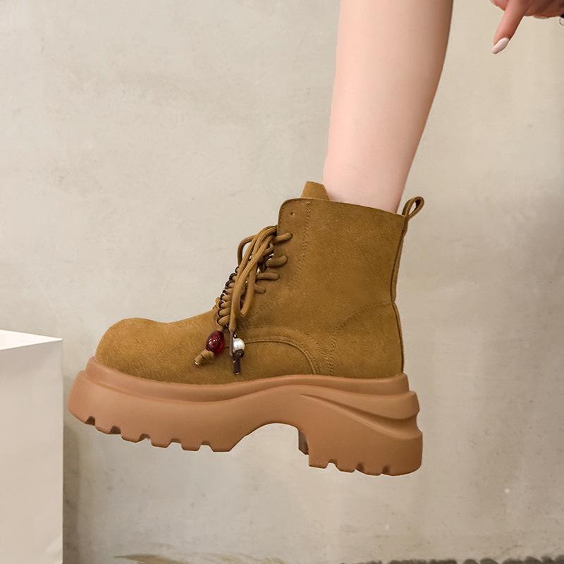 Thick-soled Temperament Martin Boots Women's 2025 New Autumn British Style Lace-up Short Boots Small Height-increasing Boots