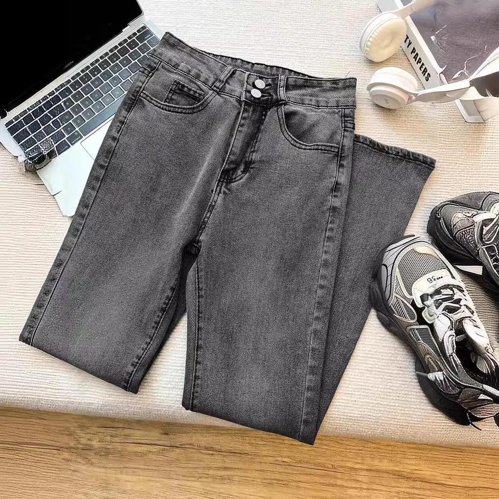 2024 Women's High-Waisted Micro-Flare Jeans: Slim Fit, Elastic, Floor-Length Pants