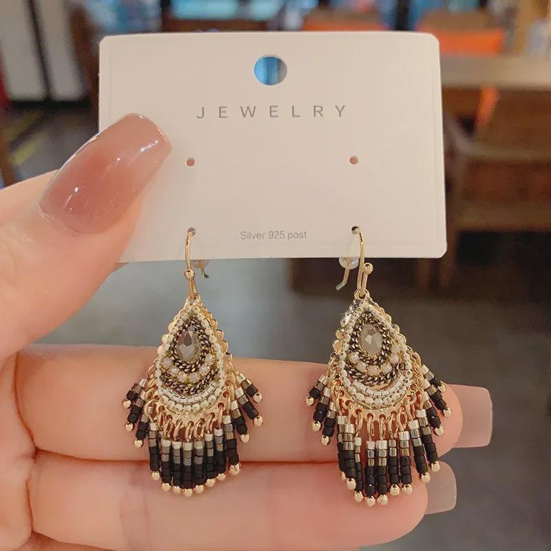2023 Retro Bohemian Handmade Crystal Earrings: Trendy Ethnic Style Ear Hooks for Women