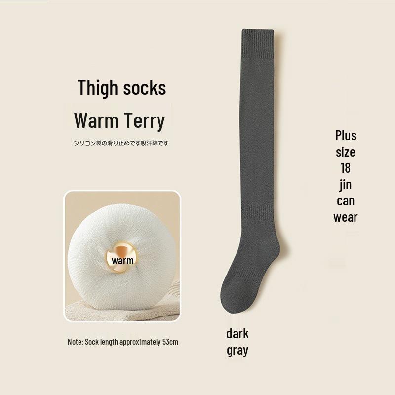Plus-Size Fleece-Lined Non-Slip Thigh-High Socks for Women - Extra Thick, Over-the-Knee, Ideal for Autumn/Winter