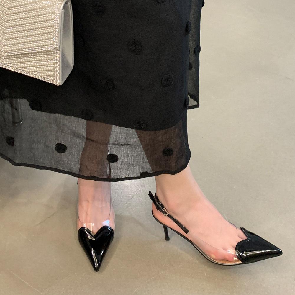 

Fashion Baotou Sandals 2025 New High-Heeled Women S Skinny Heel Pointed Metal Buckle After Empty French Temperament Shoes 41 чёрный