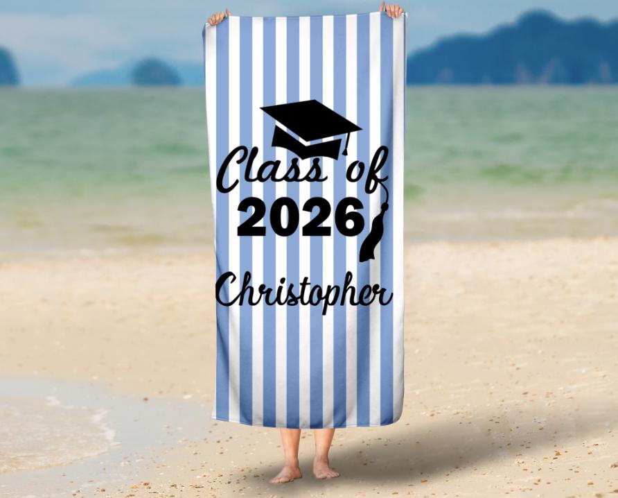 Graduation Beach Towel, Grad Gift for Him and Her, Perfect for College High School Graduation Souvenir Present