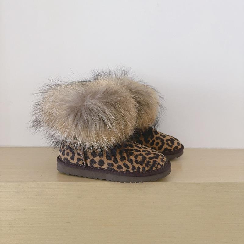 Winter Schneestiefel Damen Fuchshaar Niedriger Schaft Rindsleder Plüsch Warm Leicht Damenstiefel Stiefel