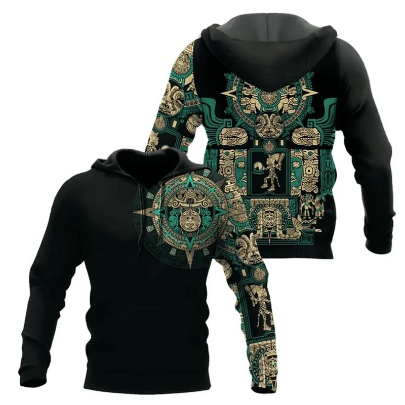 Mexico Aztec Hoodie 3D Printed Vintage Mexican Totem Sweatshirt Men Clothes Long Sleeves Outdoor Sports Pullover Hoodies Coat