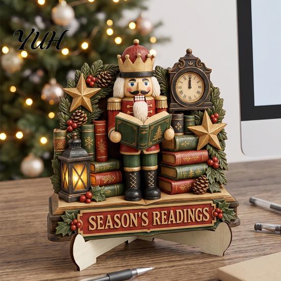 Christmas Souvenir for Friends 2D Flat Wooden Tabletop Sign, Reading Gnome Nutcracker Snowman Santa Claus Statues Gingerbread Man Figurine,